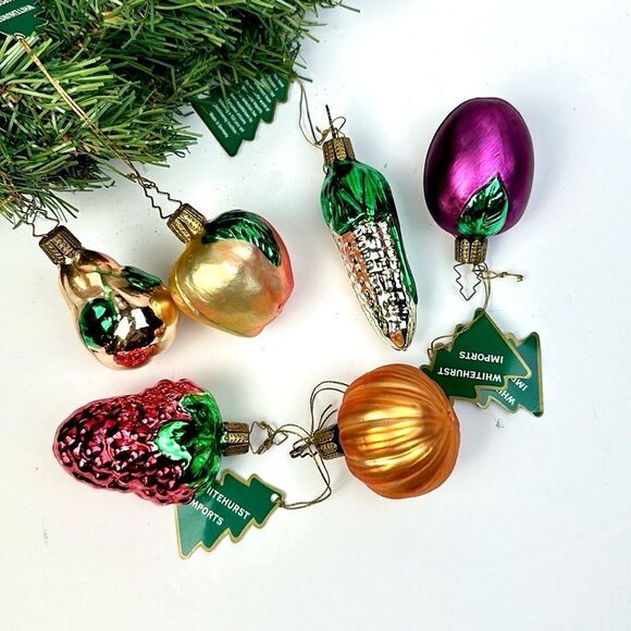 Whitehurst Imports Blown Glass Christmas Ornaments Fruits Vegetables Germany Vng - Picture 1 of 9